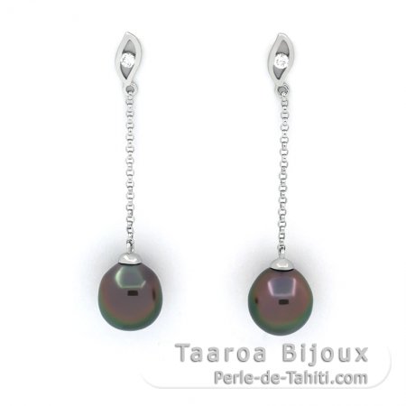 Orecchini in Argento e 2 Perle di Tahiti Semi-Barocche B 9.2 mm
