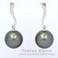 Orecchini in Argento e 2 Perle di Tahiti Rotonda C 10.6 mm