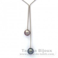 Collana in Argento e 2 Perle di Tahiti Rotonde C 10.9 e 11.5 mm