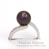 Anello in Argento e 1 Perla di Tahiti Rotonda B+ 8.8 mm