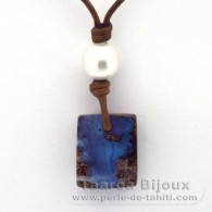 Collana in Cuoio, 1 Perla de Australia Barocca e 2 Opale