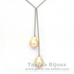 Collana in Argento e 2 Perlas de Australia Semi-Barroca C 13.9 e 14.4 mm