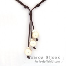 Collana in Cuoio e 3 Perlas de Australia Barocca C di 13.6 a 14.9 mm