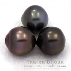 Lotto di 3 Perle di Tahiti Semi-Barocche C di 13.7 a 13.9 mm