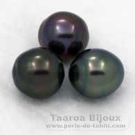 Lotto di 3 Perle di Tahiti Semi-Barroca B di 9.7 a 9.8 mm