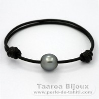Braccialetto in Cuoio e 1 Perla di Tahiti Semi-Barocca C 11.8 mm