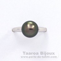 Anello in Argento e 1 Perla di Tahiti Rotonda B 8.9 mm