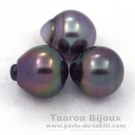 Lotto di 3 Perle di Tahiti Semi-Barroca B di 10.5 a 10.8 mm