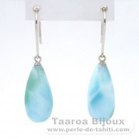 Orecchini in Oro Bianco 14K e 2 Larimar - 17.5 x 7.5 mm - 3.05 gr