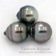 Lotto di 3 Perle di Tahiti Cerchiate B di 9.6 a 9.7 mm