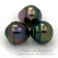 Lotto di 3 Perle di Tahiti Cerchiate B di 9.7 a 9.9 mm