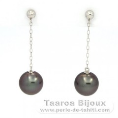 Orecchini in Oro 14K e 2 Perle di Tahiti Rotonda B 8 e 8.1 mm
