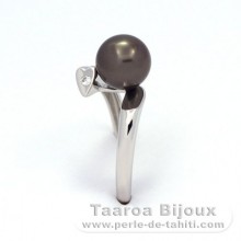 Anello in Argento e 1 Perla di Tahiti Rotonda A 7.6 mm