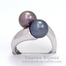 Anello in Argento e 2 Perle di Tahiti Rotonda C+ 8.5 e 8.6 mm