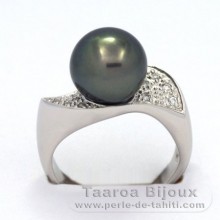 Anello in Argento e 1 Perla di Tahiti Rotonda C 9.9 mm