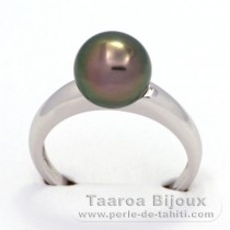 Anello in Argento e 1 Perla di Tahiti Rotonda C 9.1 mm