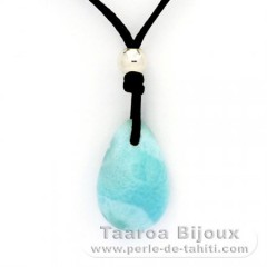 Collana in Cotone, Argento e 1 Larimar - 18 x 12 x 6.8 mm - 2.4 gr