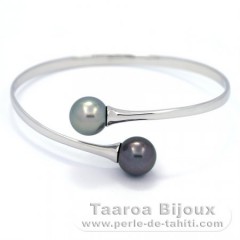 Braccialetto in Argento e 2 Perle di Tahiti Rotonda C 11 e 11.1 mm