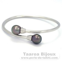 Braccialetto in Argento e 2 Perle di Tahiti Semi-Barroca B 10.3 mm