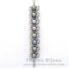Braccialetto in Argento e 8 Perle di Tahiti Semi-Barroca B  8.6 a 8.8 mm