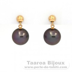 Orecchini in Oro 18K e 2 Perle di Tahiti Rotonda 1 B & 1 C 9.7 e 9.8 mm