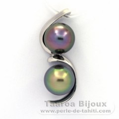 Ciondolo in Argento e 2 Perle di Tahiti Semi-Barocche B+ 9.8 mm