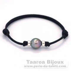 Braccialetto in Cotone e 1 Perla di Tahiti Semi-Barocca C 9.1 mm