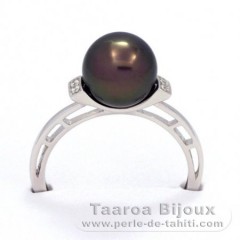 Anello in Argento e 1 Perla di Tahiti Rotonda B 8.8 mm
