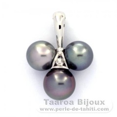 Ciondolo in Argento e 3 Perle di Tahiti Semi-Rotonde C 9 a 9.6 mm