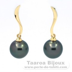 Orecchini in Oro 18K e 2 Perle di Tahiti Rotonda B 8.6 mm
