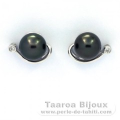 Orecchini in Argento e 2 Perle di Tahiti Rotonde B 8.2 mm