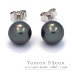Orecchini in Argento e 2 Perle di Tahiti Rotonda C 8 mm
