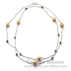 Collana in Argento e 6 Perlas de Australia Semi-Barocca C 8.6 à 8.9 mm