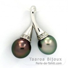 Ciondolo in Argento e 2 Perle di Tahiti Semi-Barocche B 9.1 e 9.3 mm