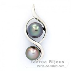Ciondolo in Argento e 2 Perle di Tahiti Semi-Barocche B 8.7 et 9.7 mm