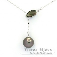 Collana in Argento e 1 Perla di Tahiti Rotonda B 9.3 mm