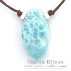 Collana in Cotone e 1 Larimar - 40 x 20 x 9.5 mm - 13.4 gr