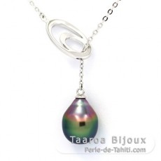 Collana in Argento e 1 Perla di Tahiti Semi-Barocca A 9.2 mm