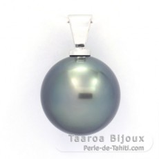 Ciondolo in Oro bianco 18K e 1 Perla di Tahiti Rotonda B/C 13.6 mm
