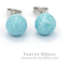 Orecchini in Argento e 2 Larimar - 8.2 mm - 1.7 gr