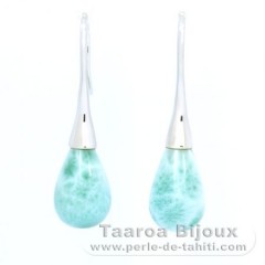 Orecchini in Argento e 2 Larimar - 15 x 10.2 mm - 3.9 gr