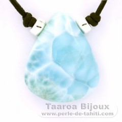 Collana in Cotone e 1 Larimar - 30 x 25 x 9.8 mm - 12.4 gr