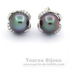 Orecchini in Argento e 2 Perle di Tahiti Rotonda C 8.2 mm