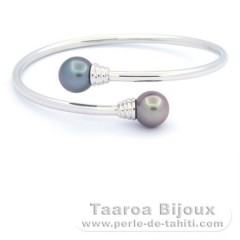 Braccialetto in Argento e 2 Perle di Tahiti Rotonda C 10.3 mm