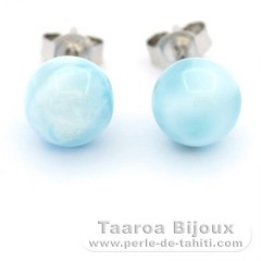 Orecchini in Argento e 2 Larimar - 8.2 mm - 1.7 gr