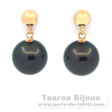 Orecchini in Oro 18K e 2 Perle di Tahiti Rotonda A 8.8 mm