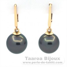 Orecchini in Oro 14K e 2 Perle di Tahiti Rotonde B 9.9 mm