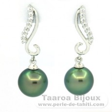 Orecchini in Argento e 2 Perle di Tahiti Rotonda C+ 8.5 mm