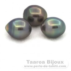 Lotto di 3 Perle di Tahiti Semi-Barocche B di 9.5 a 9.8 mm