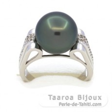 Anello in Argento e 1 Perla di Tahiti Rotonda C 11.8 mm